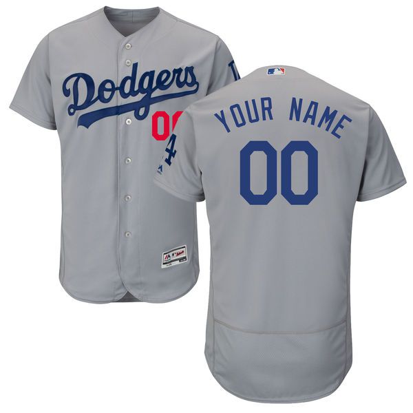 Men Los Angeles Dodgers Majestic Alternate Road Gray Flex Base Authentic Collection Custom MLB Jersey